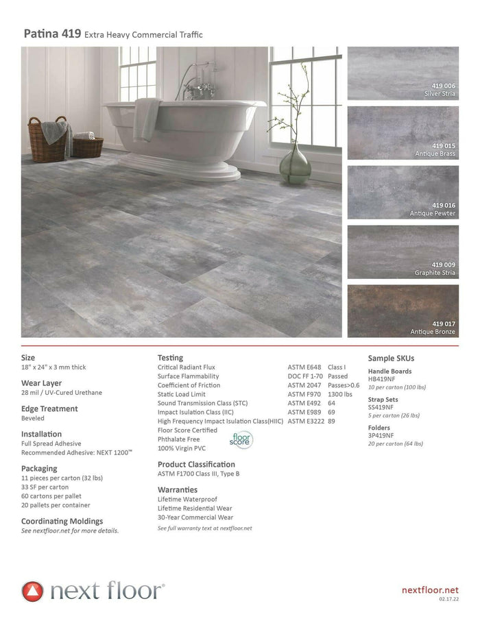 Graphite Stria 419 009 - Nextfloor Vinyl Tiles 3mm Glue Down Patina 419 - advancedflooring