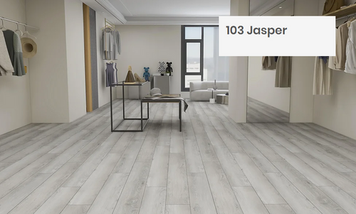 Beautiful room with 7mm vinyl flooring installed in the colour 103 Jasper by Woden Flooring sold by Advanced Flooring in Kitchener-Waterloo.