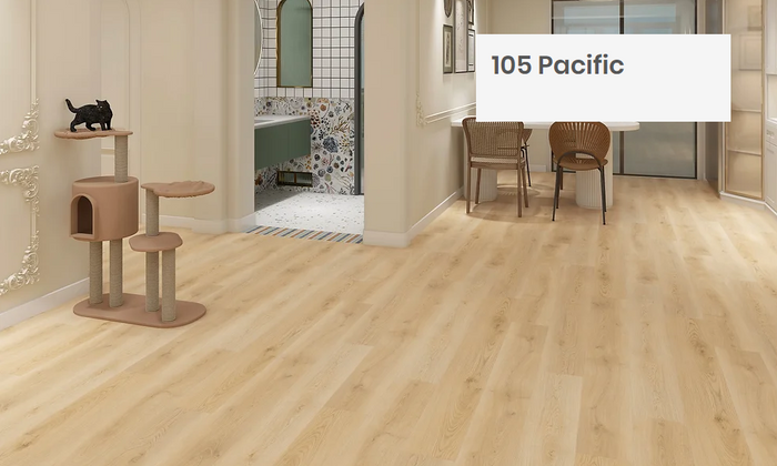 Beautiful room with 7mm vinyl flooring installed in the colour 105 Pacific by Woden Flooring sold by Advanced Flooring in Kitchener-Waterloo.