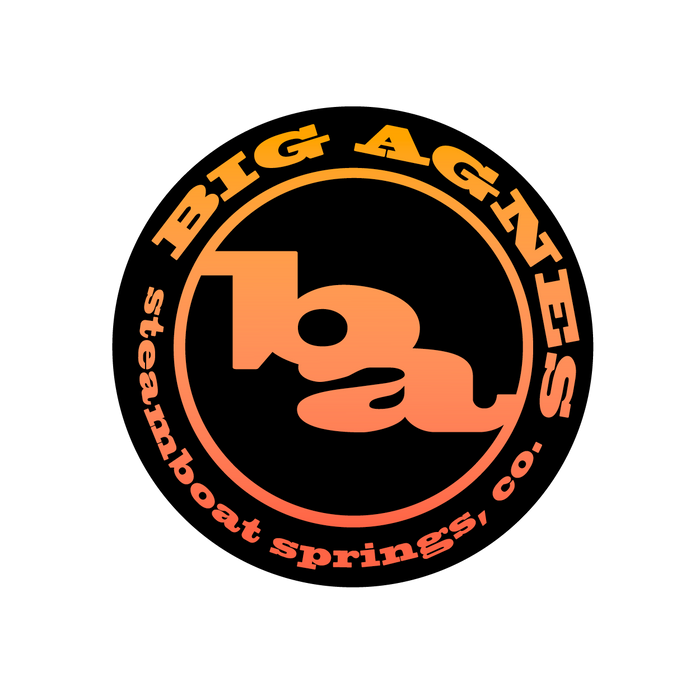 Big Agnes logo with orange text on a black background