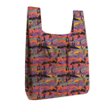 Reusable shopping bag with a colorful mountain pattern on a white background