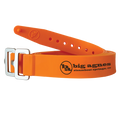 Orange belt with metal buckle and Big Agnes Returns logo on a white background