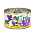 A can of BFF Best Feline Friend Chicken & Beef Best Buds features a cartoon girl hugging a gray cat and highlights that it’s grain, gluten, and carrageenan free, made with cage-free chicken and grass-fed beef.