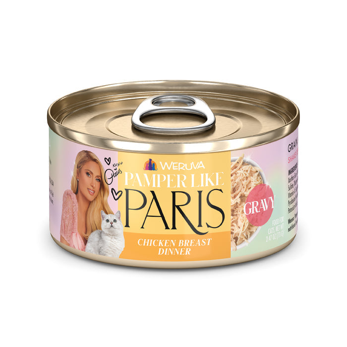 Weruva Chicken Breast Dinner in Gravy is made with cage-free chicken and served in a savory gravy, offering a delicious meal for your cat.