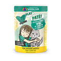 A colorful pouch of BFF Best Feline Friend Chicken & Turkey Tiptoe cat food features a girl hugging a gray cat and highlights cage-free chicken and turkey. It’s also grain, gluten, and carrageenan free.