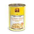 A 14 oz (400 g) can of Weruva Paw Lickin’ Chicken, grain and gluten free dog food made with boneless chicken breast in gravy. The label features shredded white meat chicken with dog and cat silhouettes.