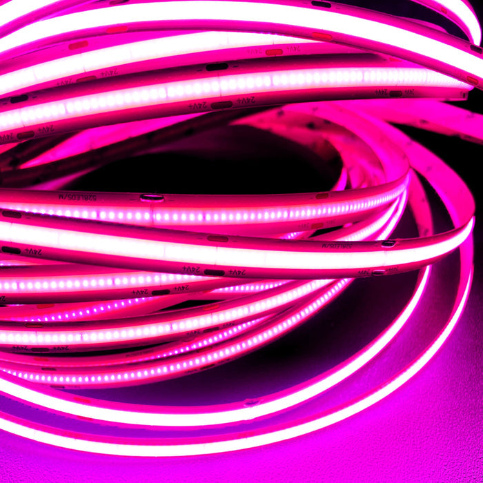 Pink COB LED Strip Light - 24V, 528 LEDs/m, 14W/m