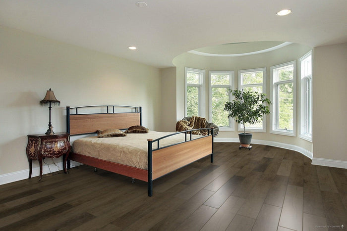 A modern bedroom which displays the beautiful look of TFL604 Toucan 5mm loose lay vinyl flooring.