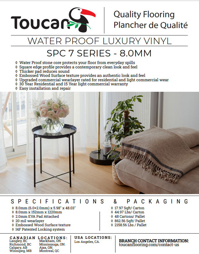 Specs for Toucan 7 series 8mm vinyl flooring