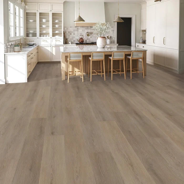 Contemporary space featuring Urban Oak SPC flooring – natural grey-brown oak look, 9"x60" luxury vinyl plank, durable and easy to clean for Canadian homes.